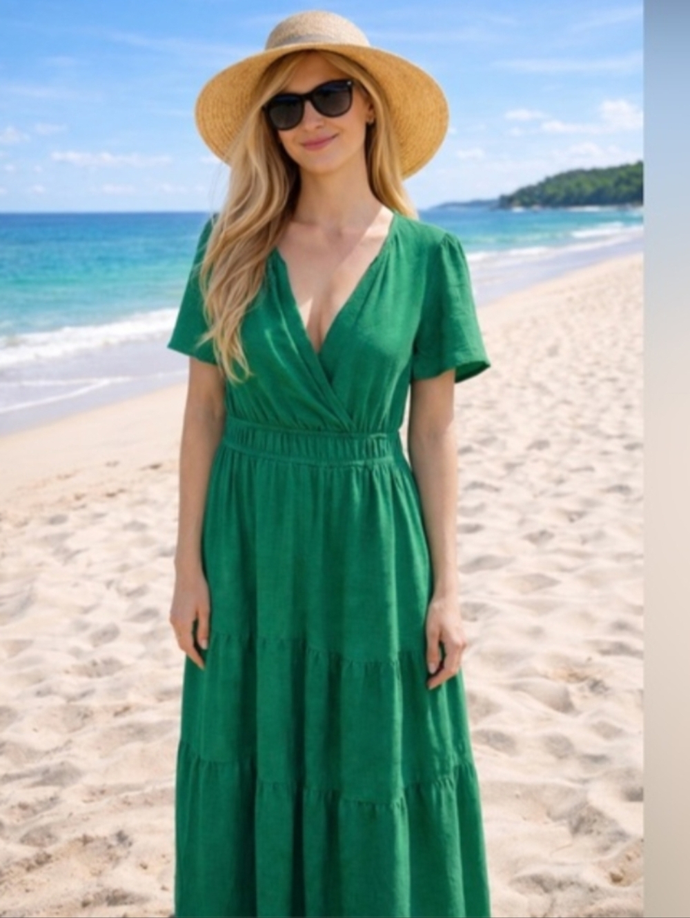 Women’s Green Maxi Dress with V-Neck